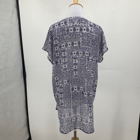 J Jill Blouse Women S Small Multi Split Neck Geometric Short Sleeve Sheer Tunic - Picture 6 of 12